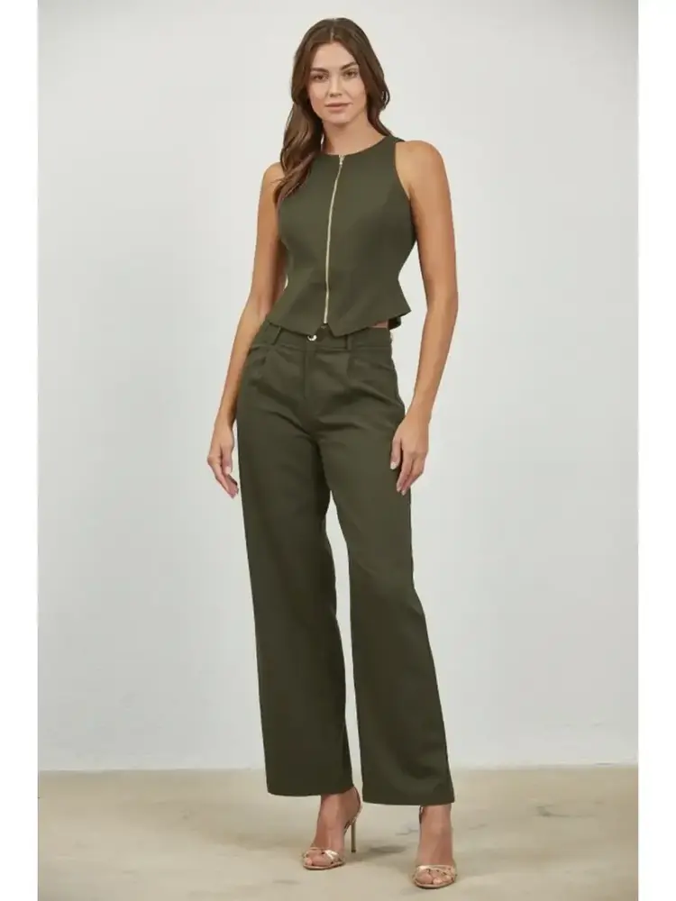 Halter Neck Front Zip Closure Top