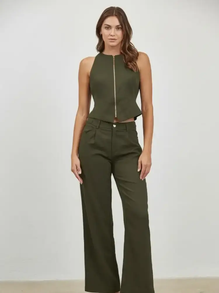 Halter Neck Front Zip Closure Top