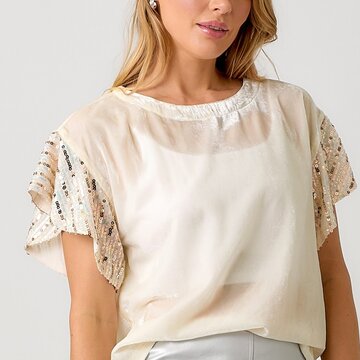 Flutter Sleeve Velvet Sequin Blouse