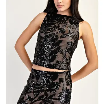 Floral Sequin Top w/ Contrast Lining