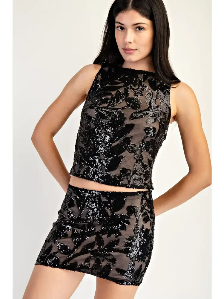 Floral Sequin Top w/ Contrast Lining