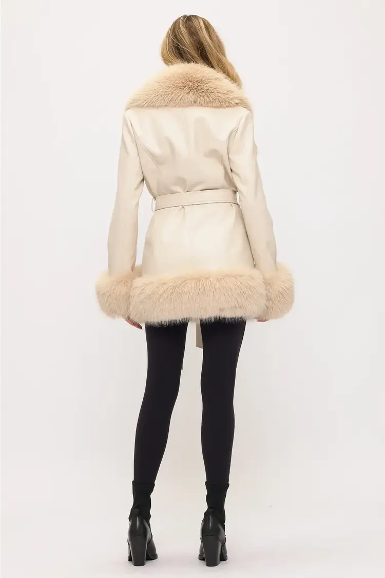 Faux Leather/Fur Double Breasted Coat