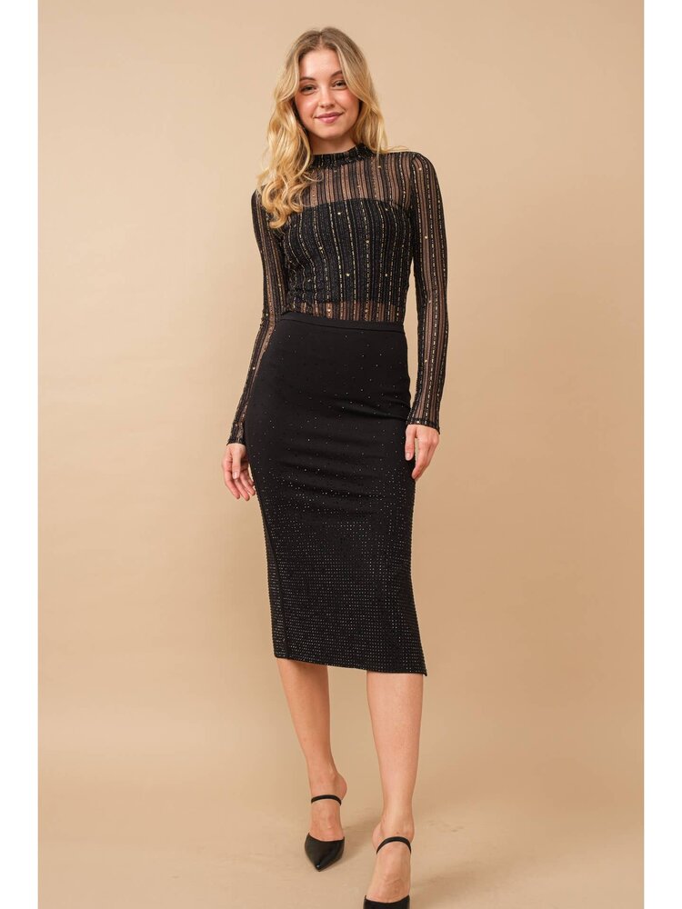 Bodycon Studded Midi Skirt