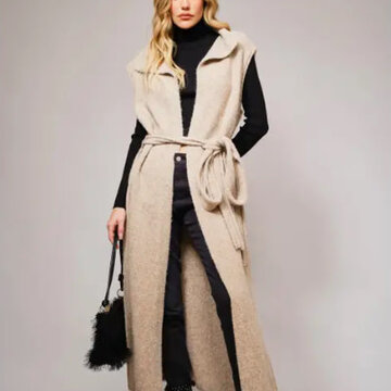 Wool Blend Belted Maxi Cardigan Vest