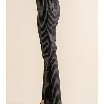 Twill Foil Stripe Mid Rise Straight Leg