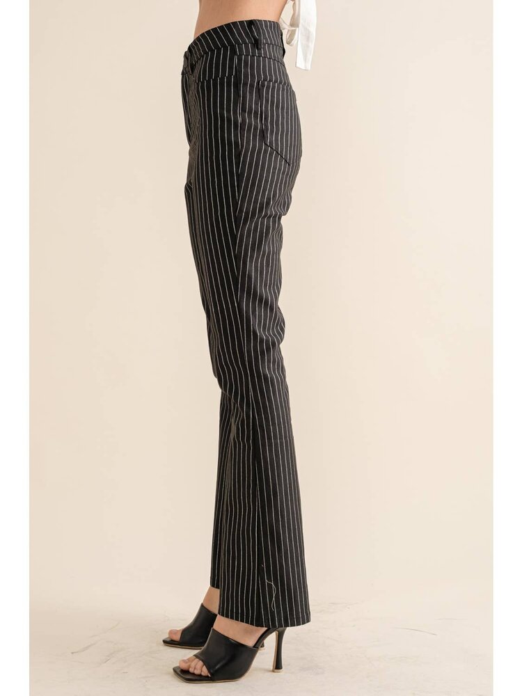 Twill Foil Stripe Mid Rise Straight Leg