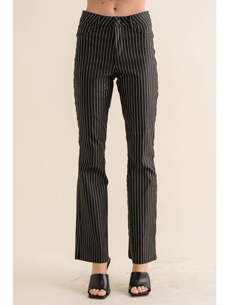 Twill Foil Stripe Mid Rise Straight Leg