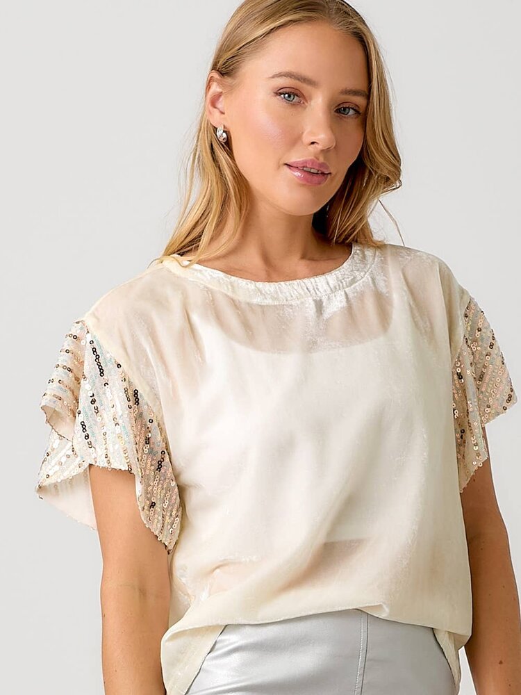 Flutter Sleeve Velvet Sequin Blouse