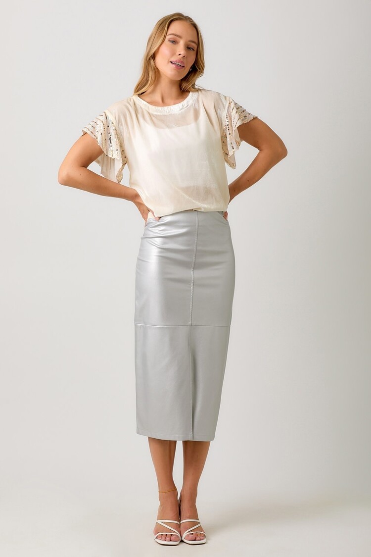 Flutter Sleeve Velvet Sequin Blouse