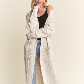 Adora LA Cable Knit Sweater Cardigan w/Pockets