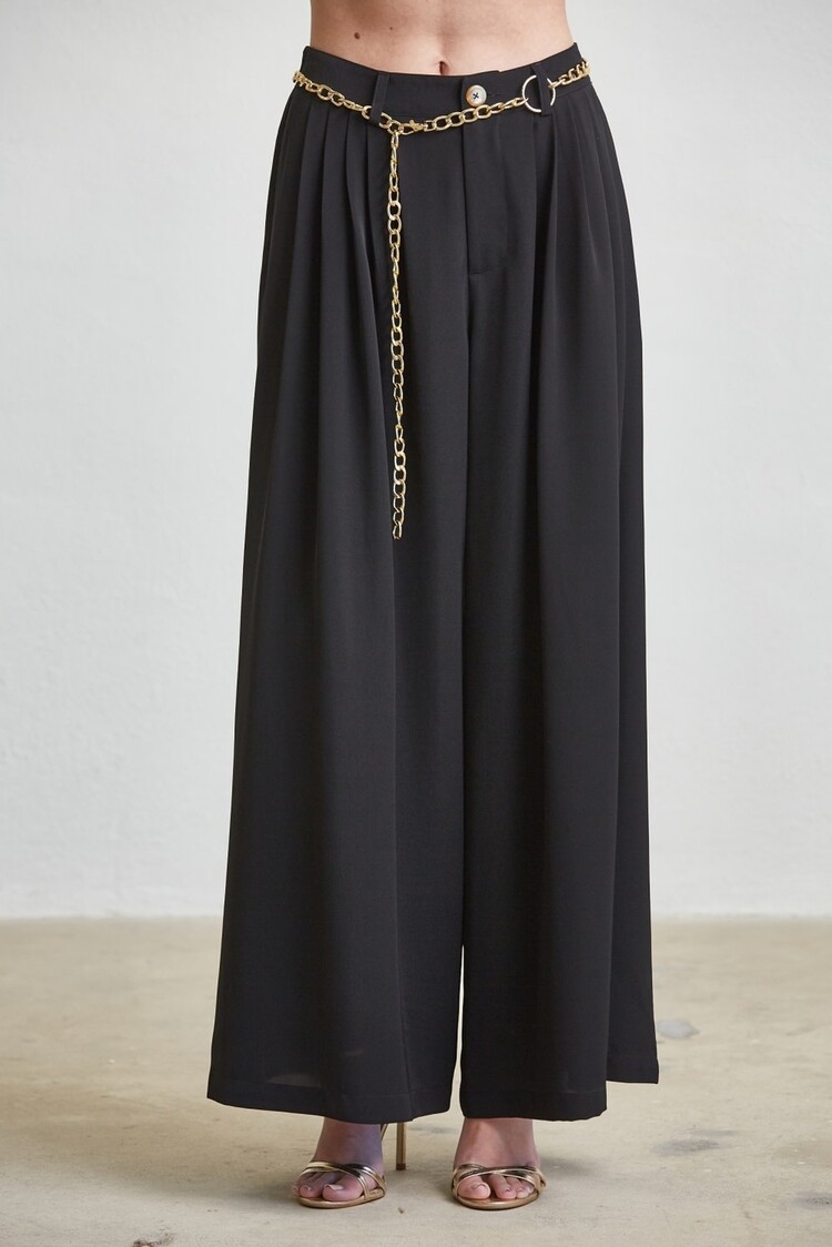 Belted Pleated Wide Leg Pants