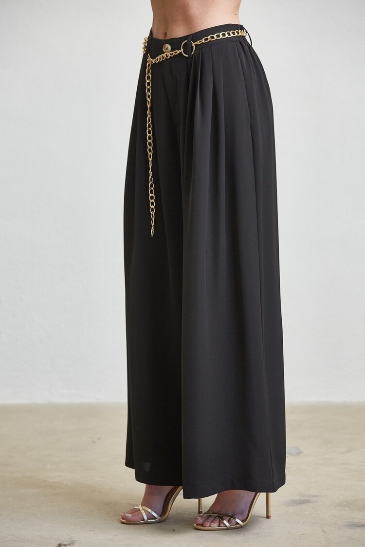 Belted Pleated Wide Leg Pants