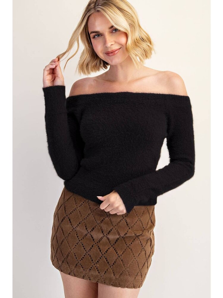 Off the Shoulder Fuzzy Sweater