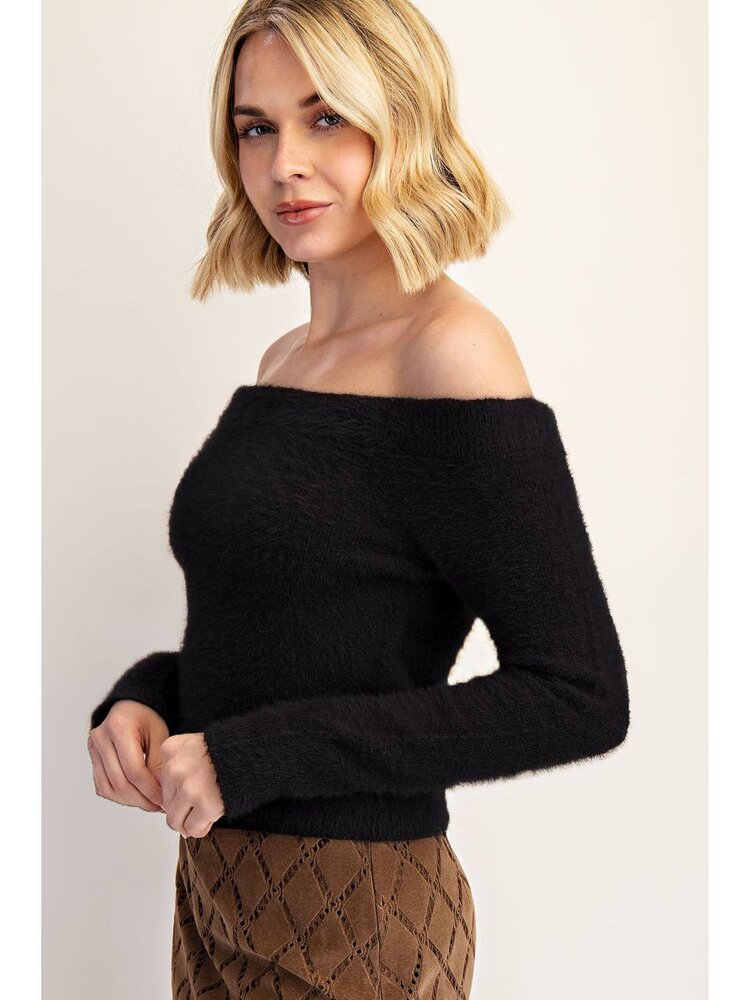 Off the Shoulder Fuzzy Sweater