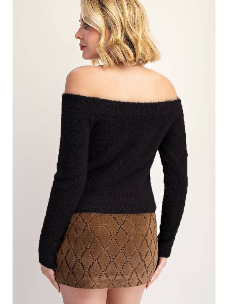 Off the Shoulder Fuzzy Sweater