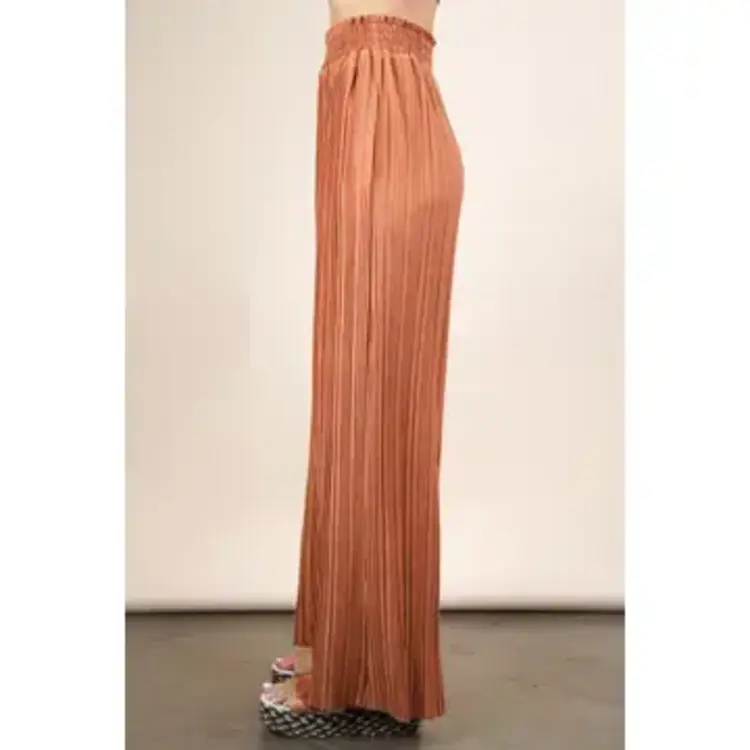 Solid Wide Leg Pleated Pants