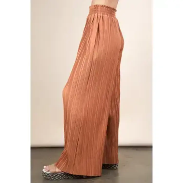 Solid Wide Leg Pleated Pants