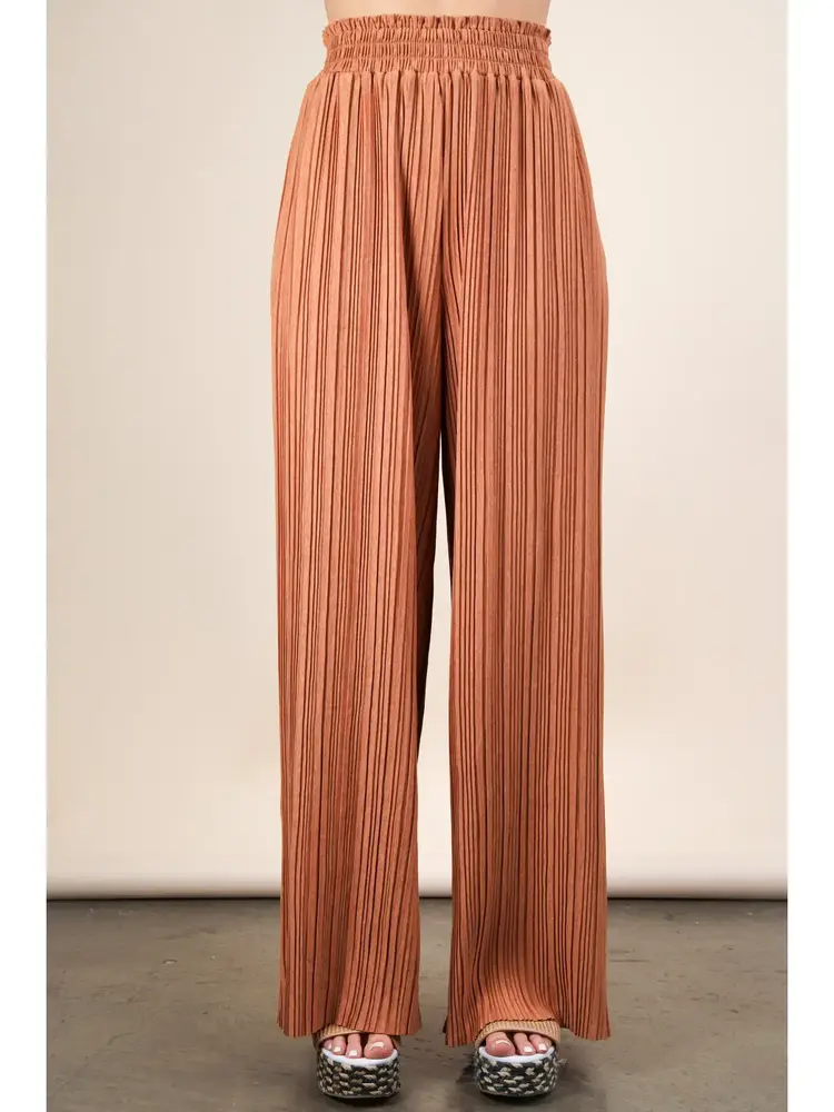 Solid Wide Leg Pleated Pants