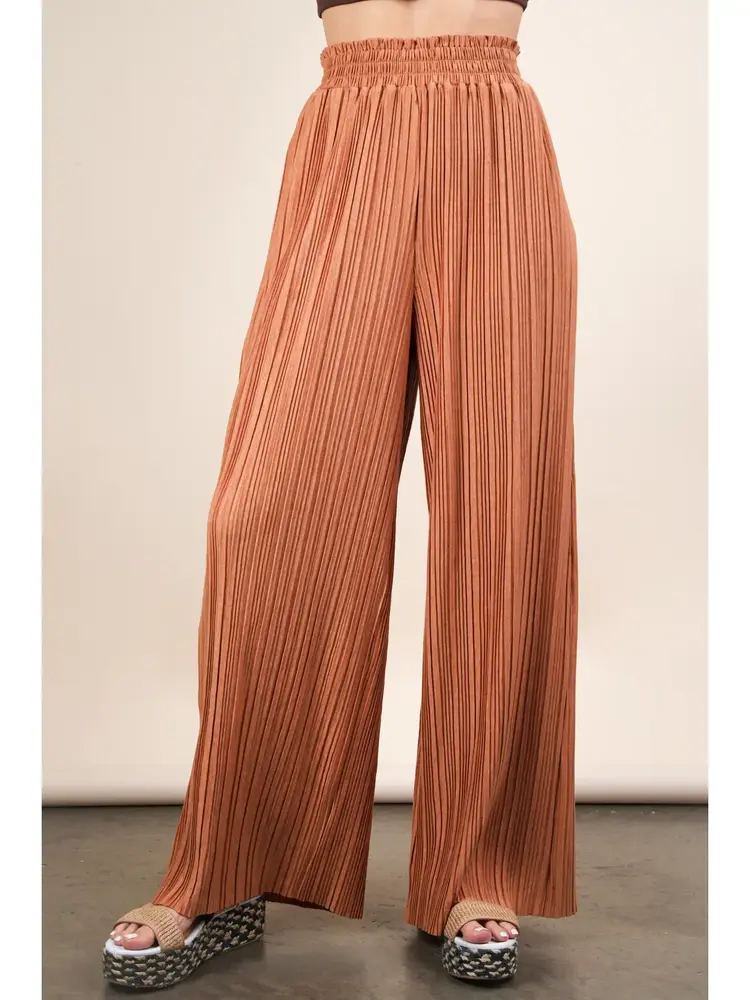 Solid Wide Leg Pleated Pants
