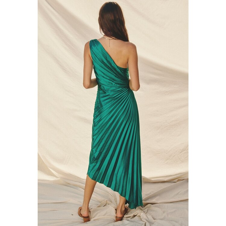 Olympia Asymmetrical Pleated Maxi Dress