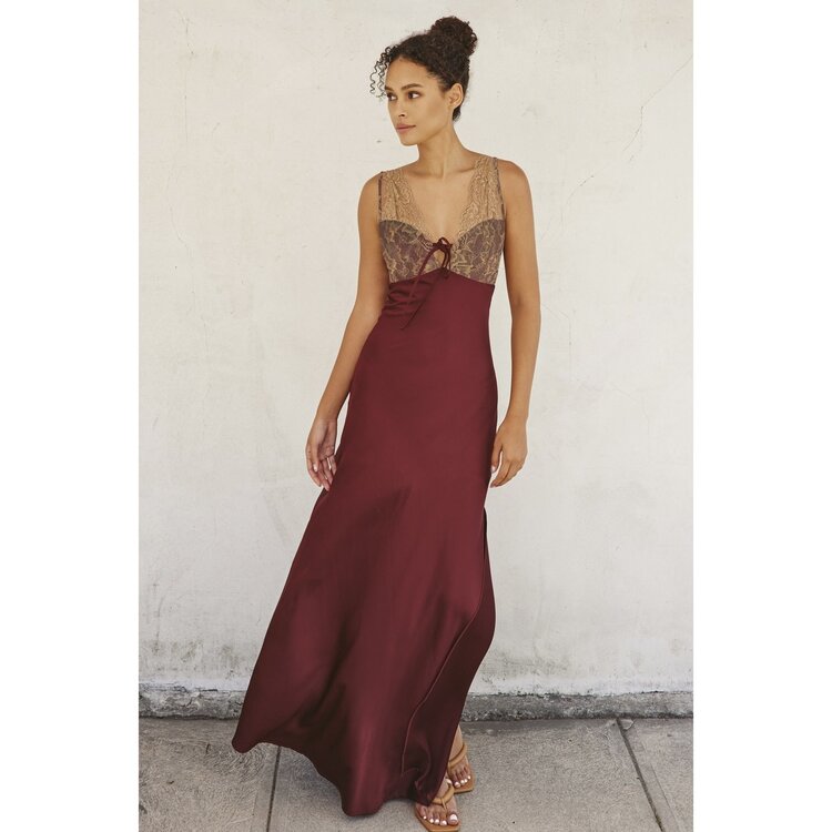 Lace and Satin Contrast Maxi Dress