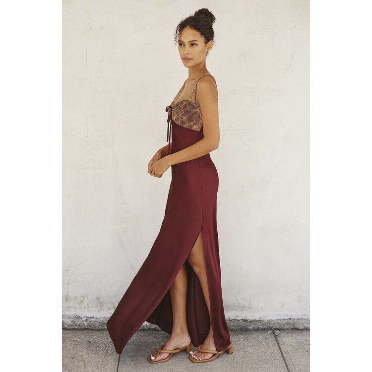 Lace and Satin Contrast Maxi Dress
