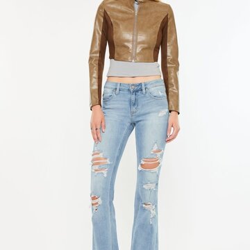 Mid Rise Distressed Flare Jeans