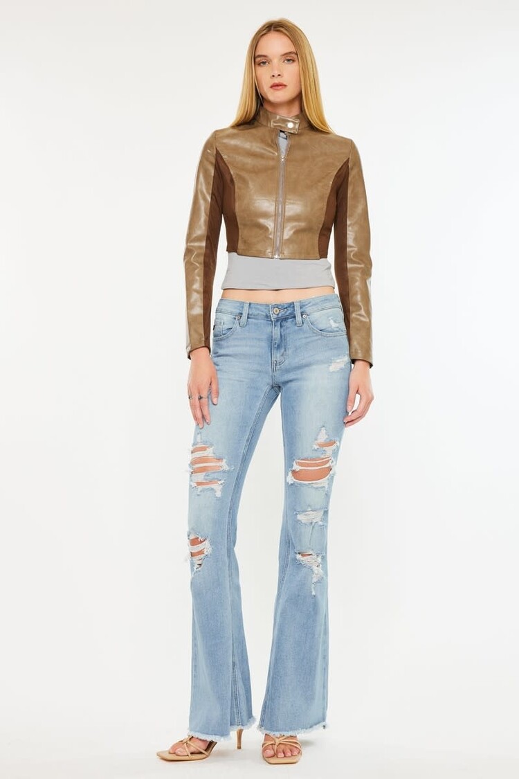 Mid Rise Distressed Flare Jeans