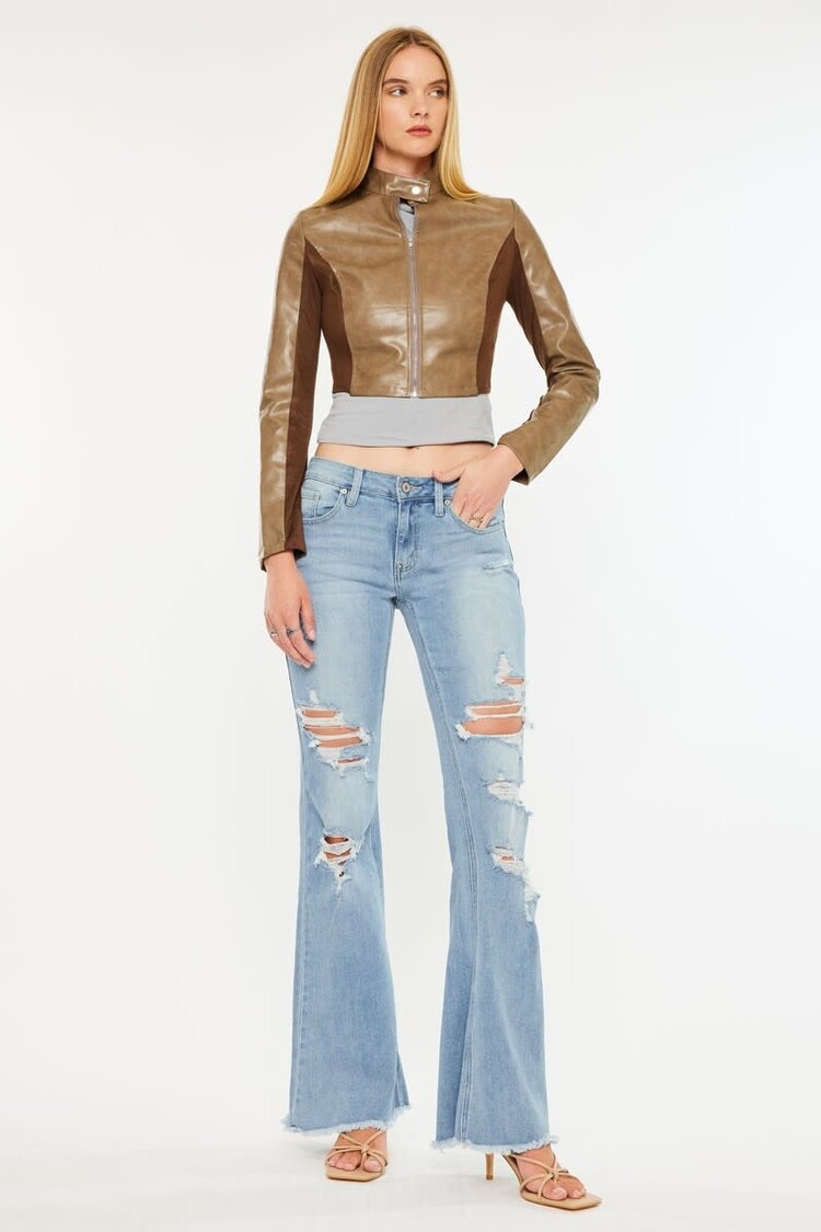 Mid Rise Distressed Flare Jeans