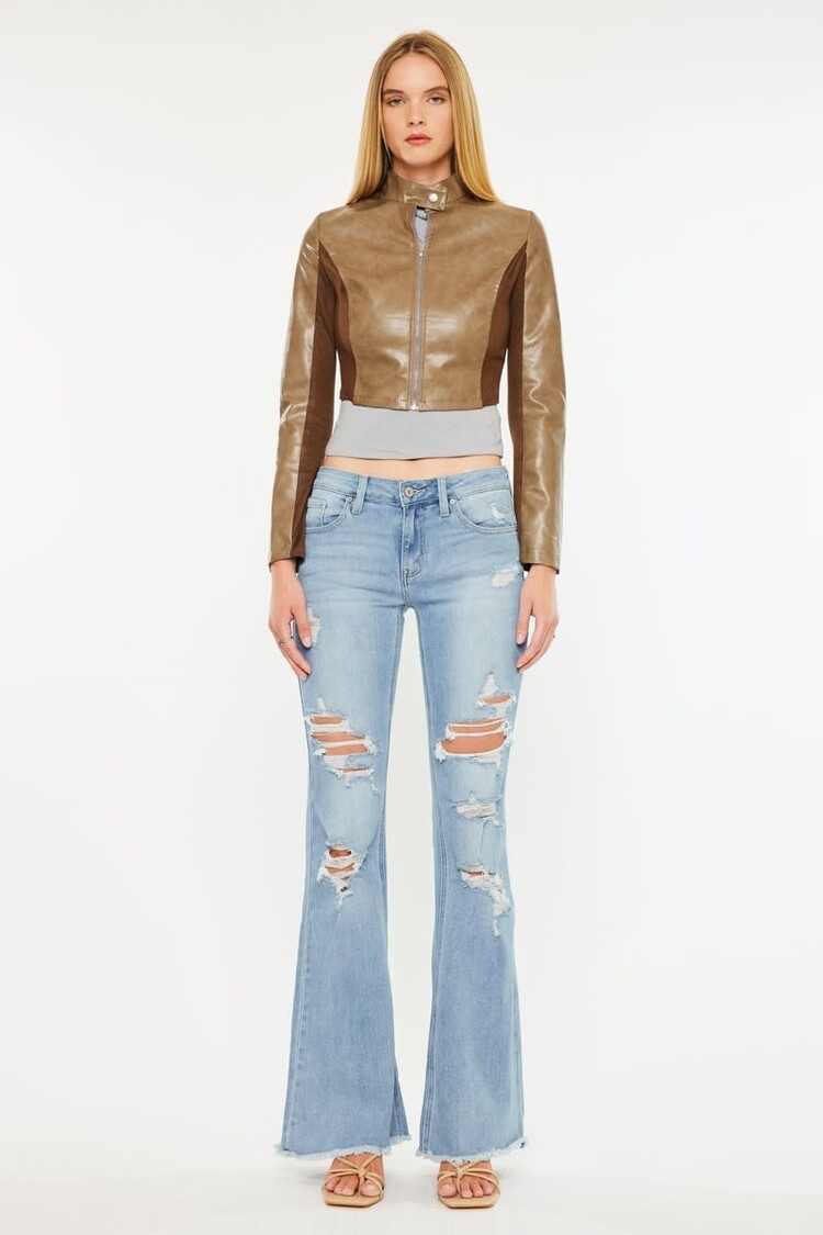 Mid Rise Distressed Flare Jeans