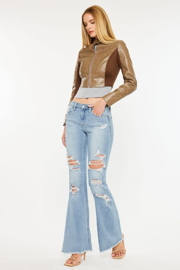 Mid Rise Distressed Flare Jeans