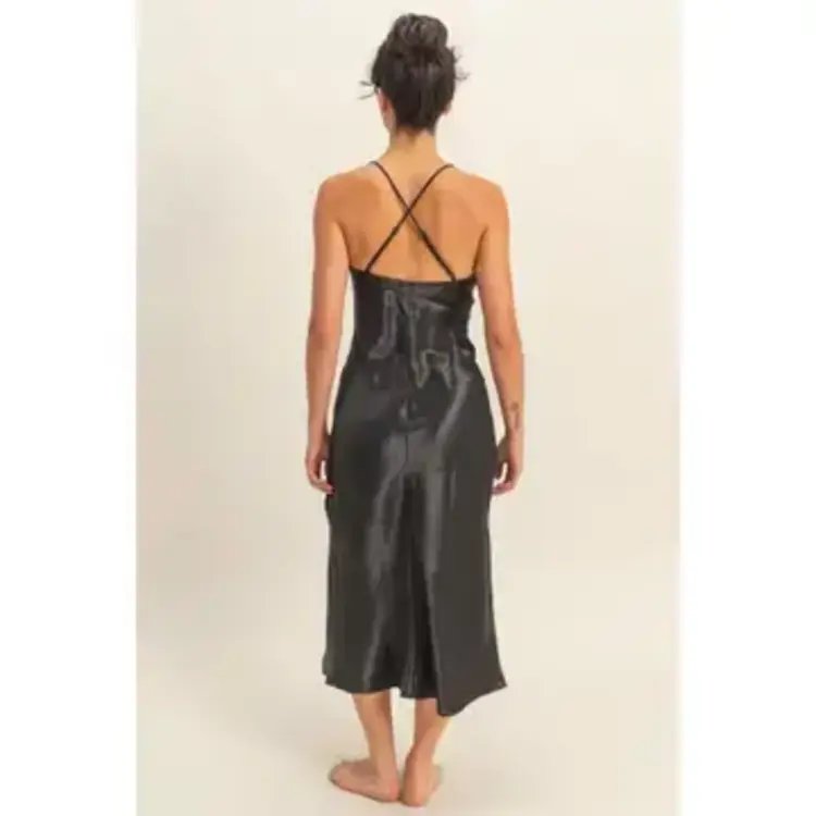 Satin Inspired Cowl Neck Midi Dress