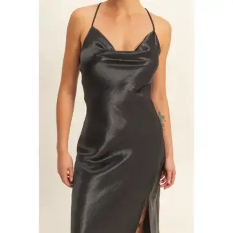 Satin Inspired Cowl Neck Midi Dress