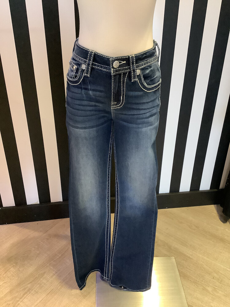 Mid-Rise Boot Cut Longhorn Feather Denim Pants