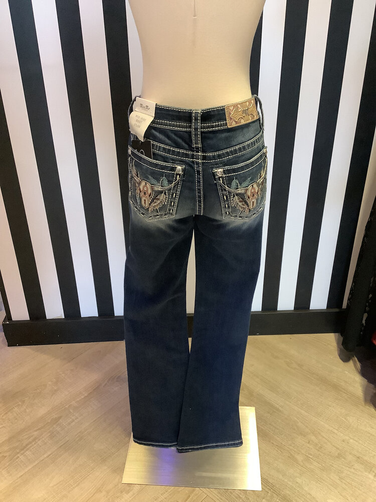 Mid-Rise Boot Cut Longhorn Feather Denim Pants