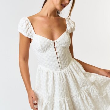 Eyelet Puff Sleeve Baby Doll Dress