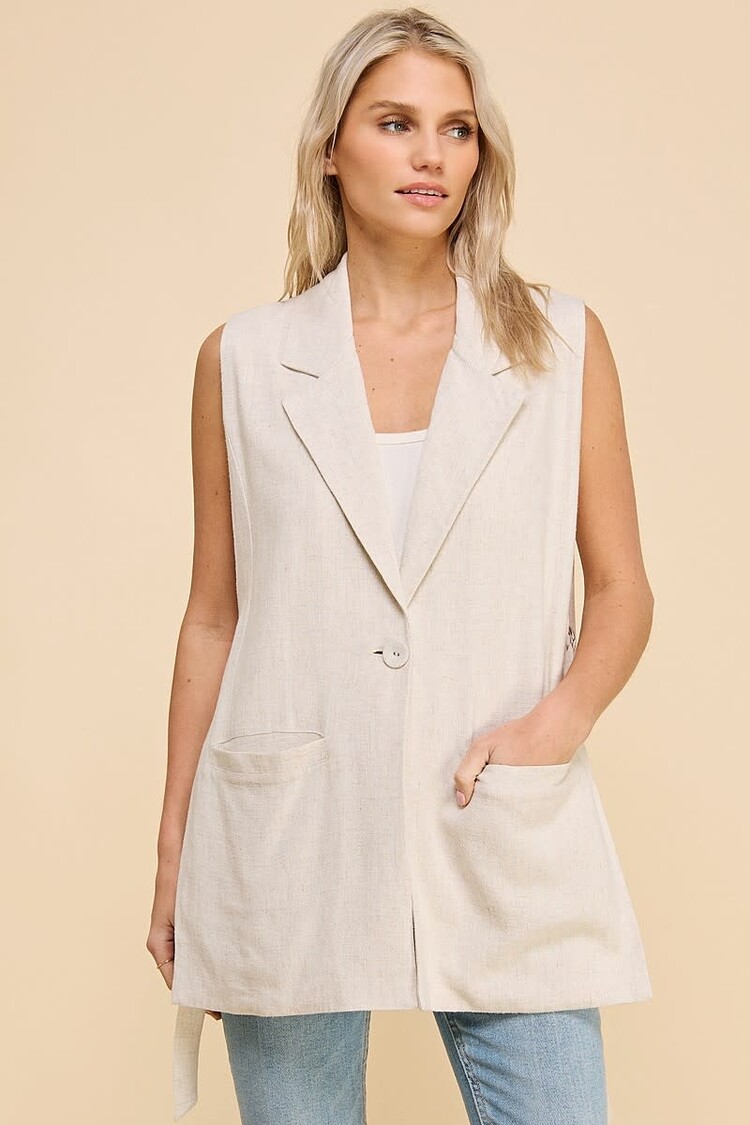 Linen  Blend Side Strap Vest