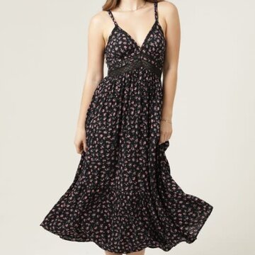 V Neck Lace Trim Maxi Dress