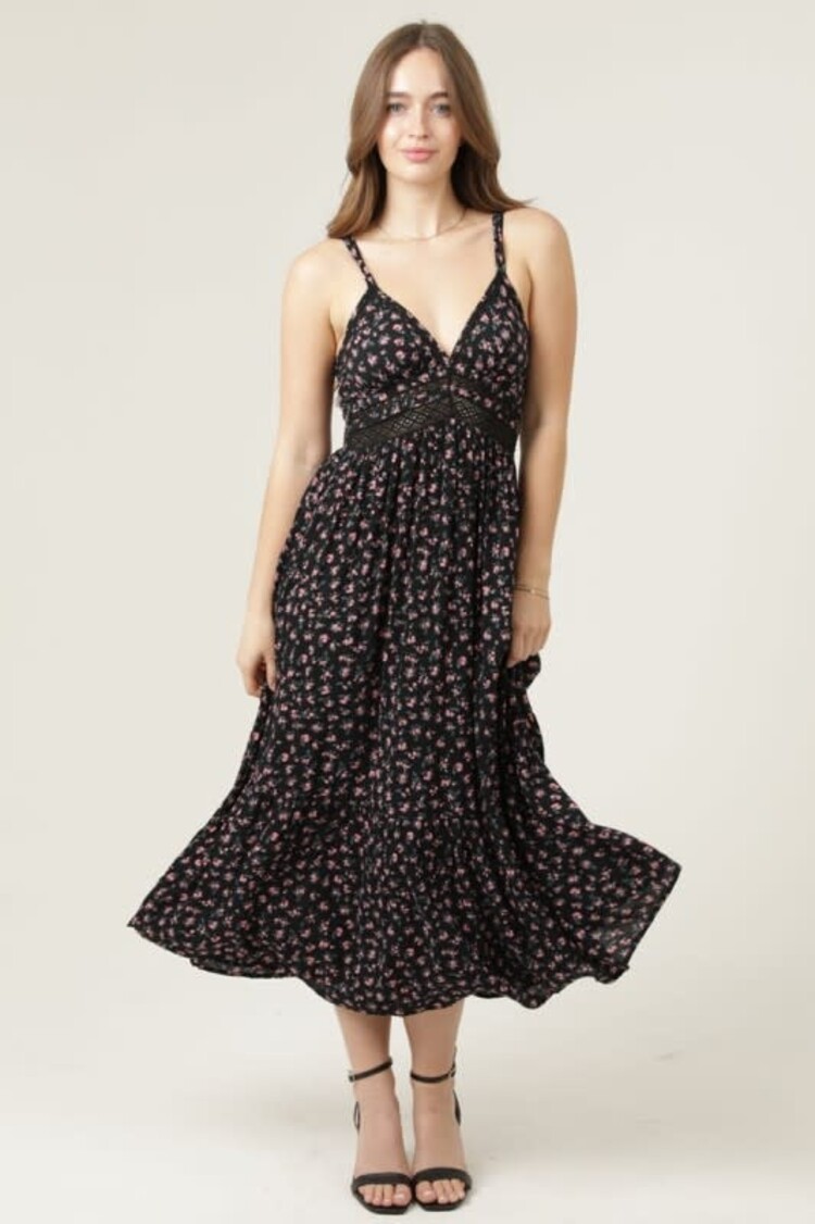 V Neck Lace Trim Maxi Dress