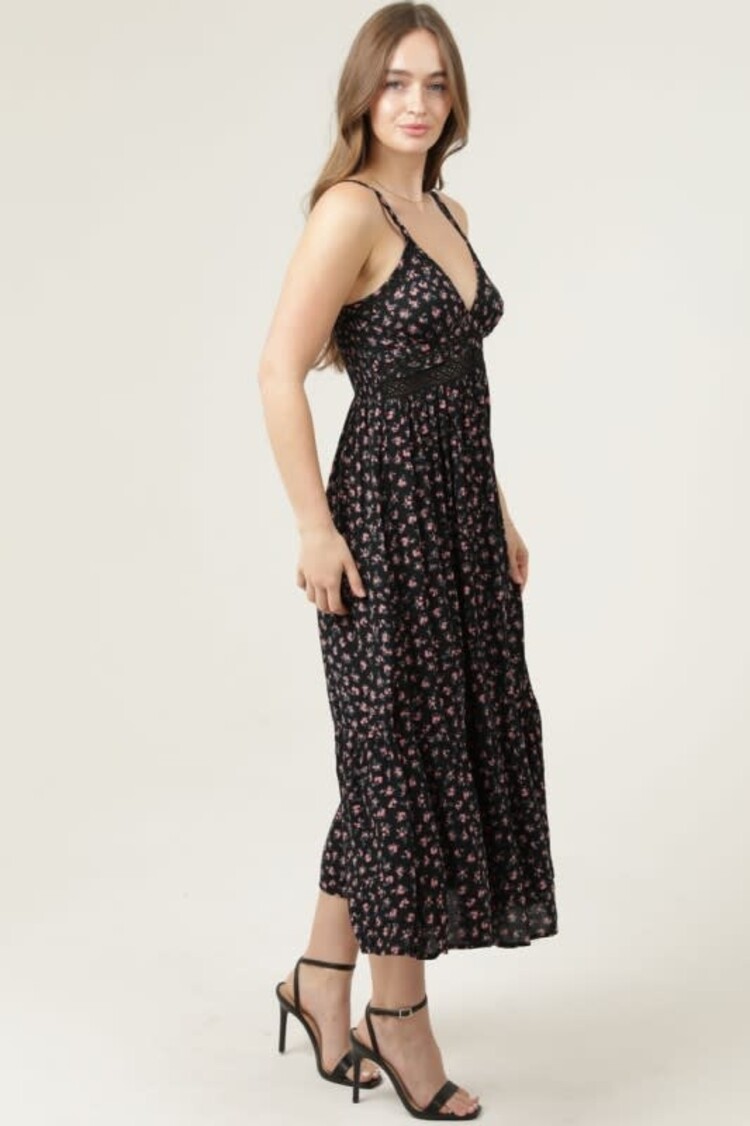 V Neck Lace Trim Maxi Dress