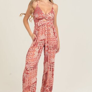 V Neck Twist Front Jumpsuit