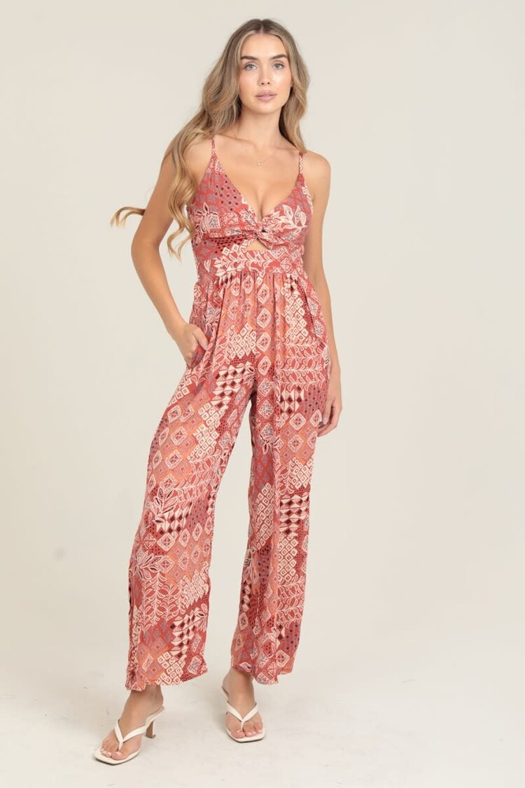 V Neck Twist Front Jumpsuit