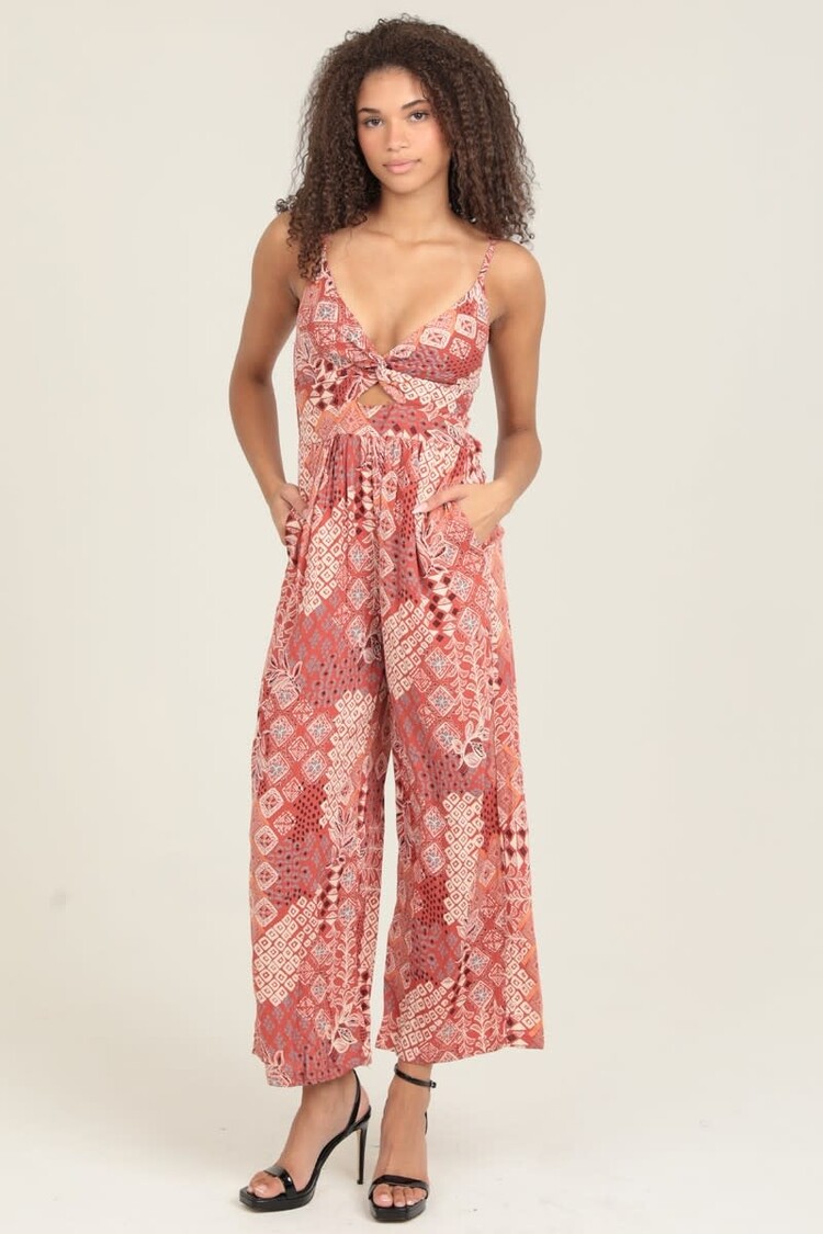 V Neck Twist Front Jumpsuit