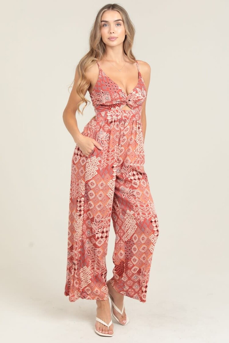 V Neck Twist Front Jumpsuit