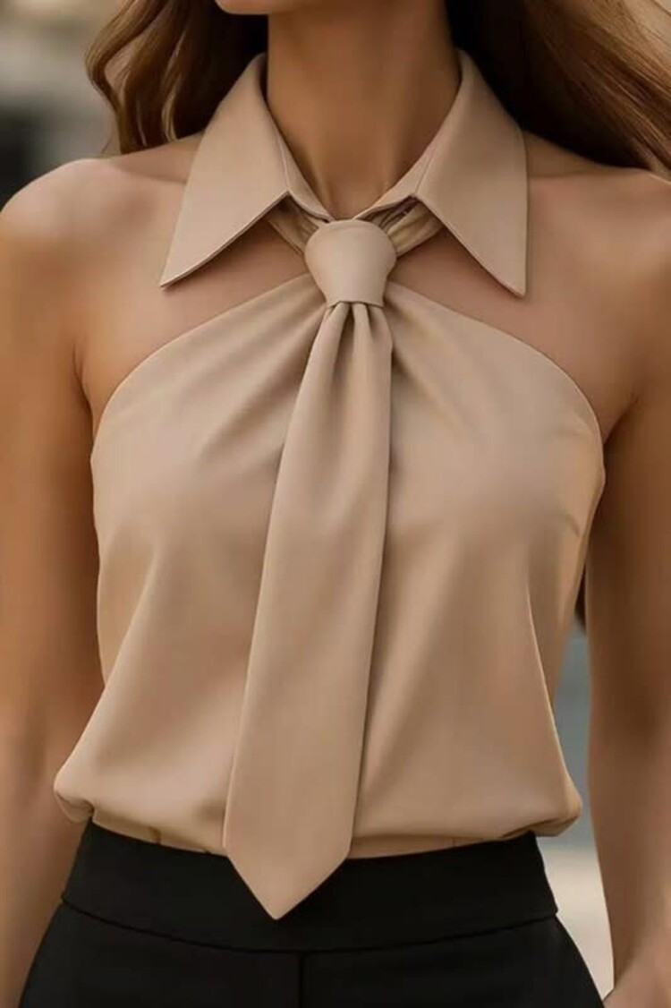 Sleeveless Collared Tie Shirt
