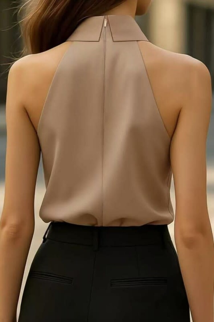 Sleeveless Collared Tie Shirt