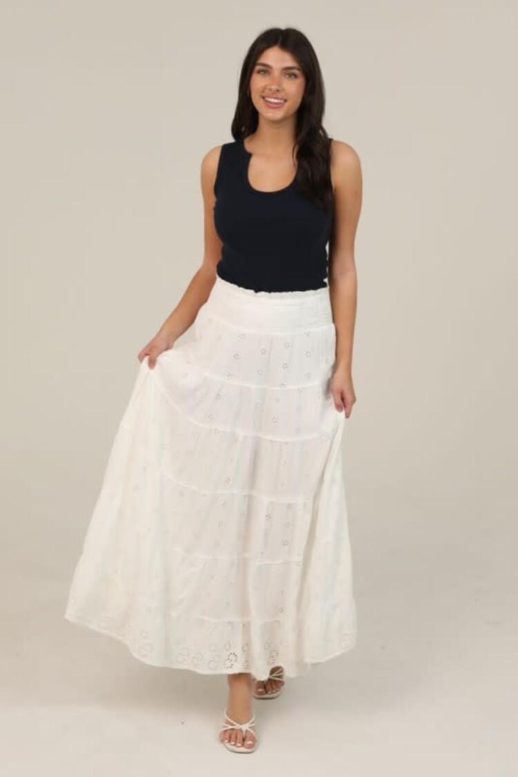 Eyelet Embroidered Tiered Maxi Skirt