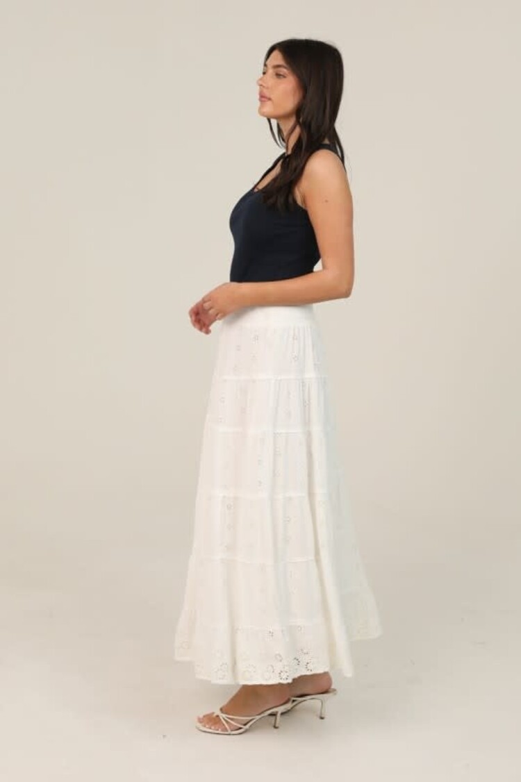 Eyelet Embroidered Tiered Maxi Skirt