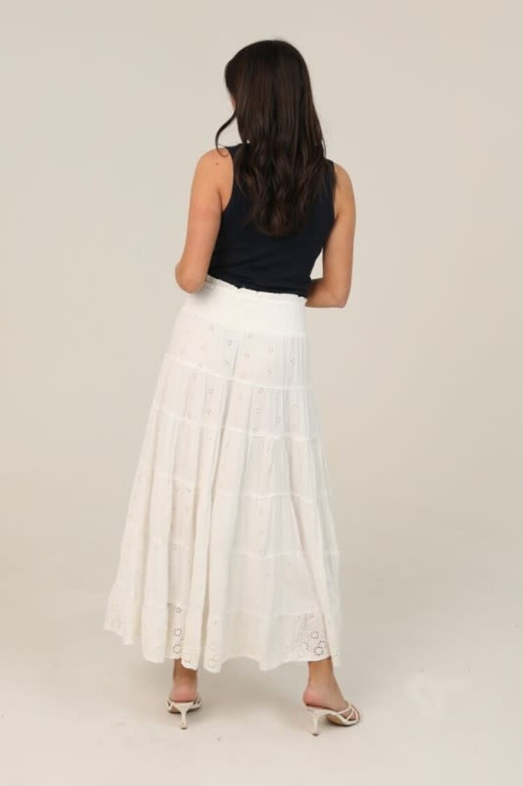 Eyelet Embroidered Tiered Maxi Skirt