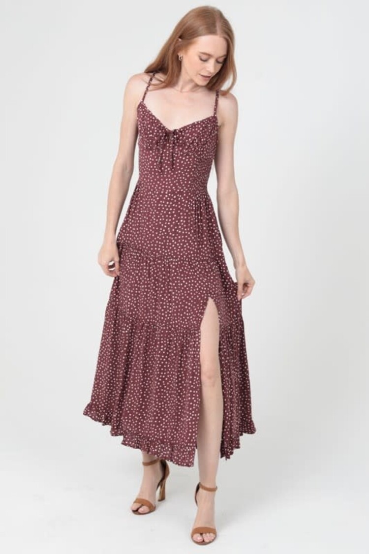 Polka Dot Side Slit Maxi Dress